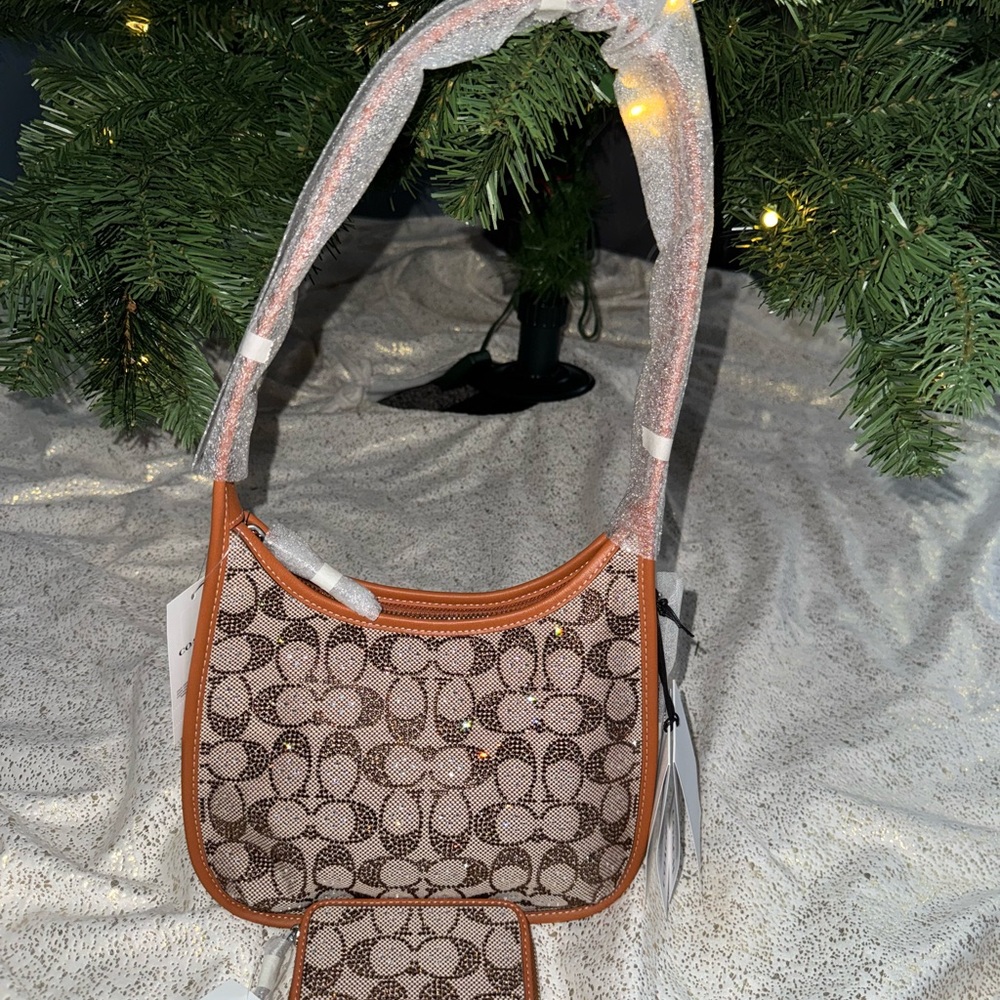 Crystal Signature Jacquard Shoulder Bag with crystal wallet